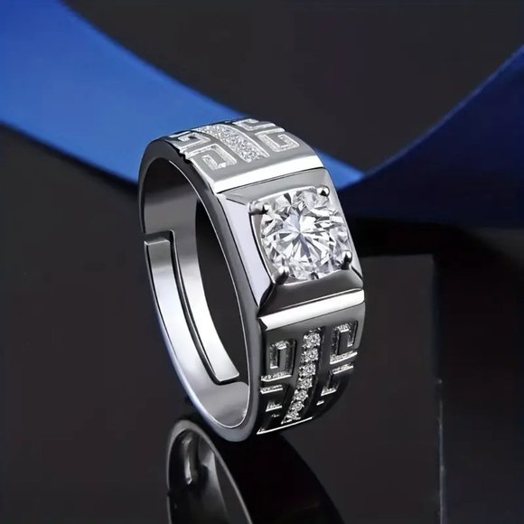 Luxurious Inlaid Zircon Men's Ring, Adjustable Size For Men - Picture 3 of 7